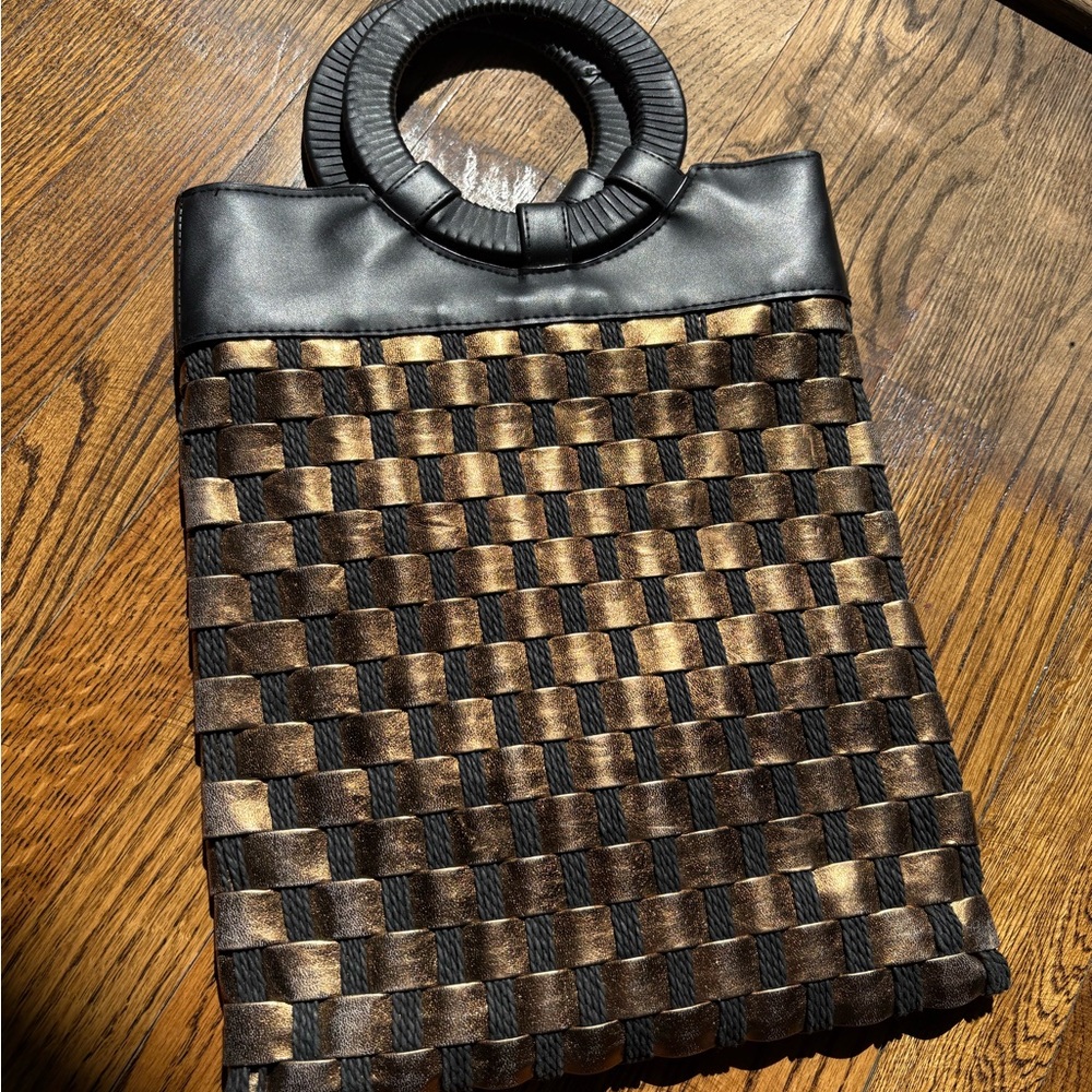 Elegant Black and Brown Woven Tote Bag